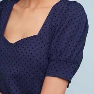 Maeve navy blue puff sleeved blouse